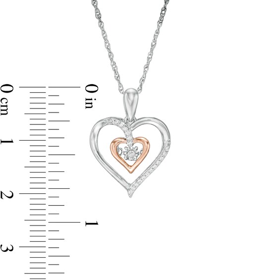 Unstoppable Love™ 0.065 CT. T.W. Diamond Double Heart Pendant in Sterling Silver and 10K Rose Gold