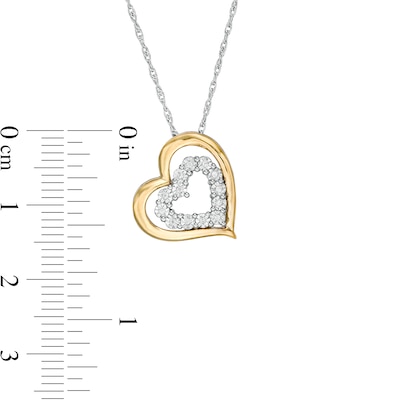 Diamond Accent Tilted Double Heart Pendant in Sterling Silver and 10K Gold