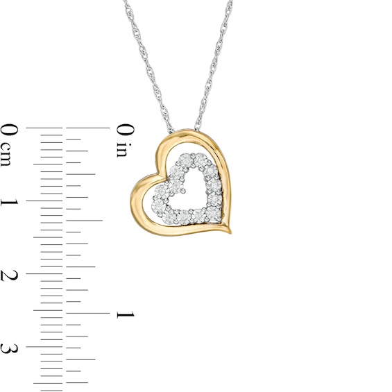 Diamond Accent Tilted Double Heart Pendant in Sterling Silver and 10K Gold