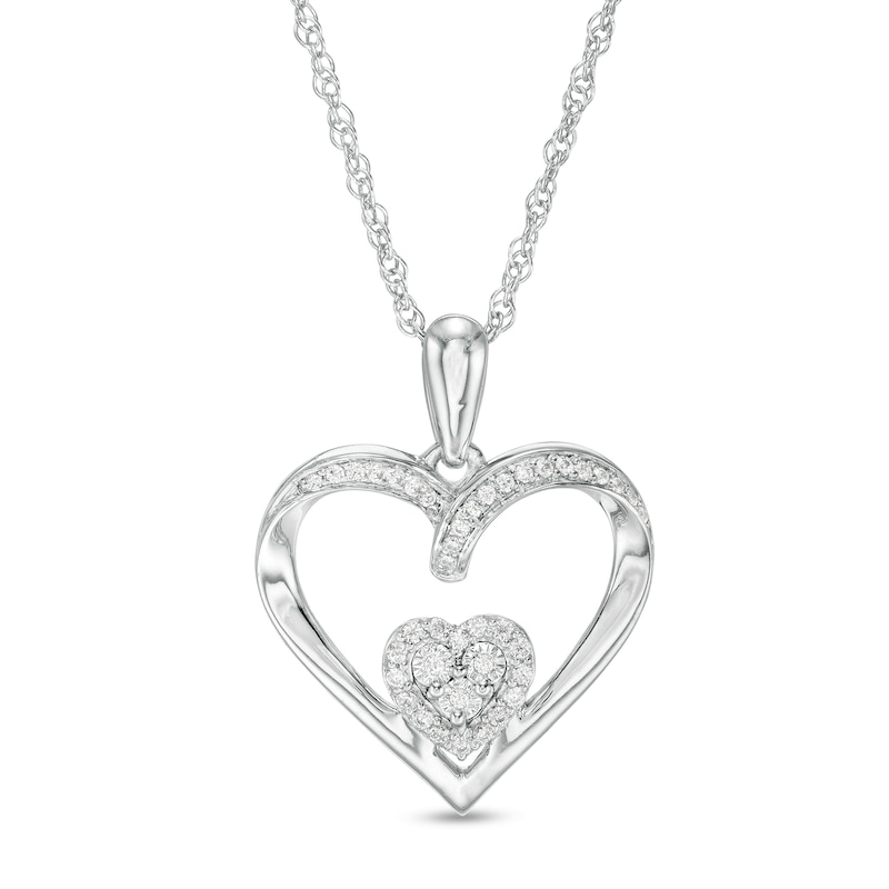 0.085 CT. T.W. Composite Diamond Double Heart Pendant in Sterling Silver