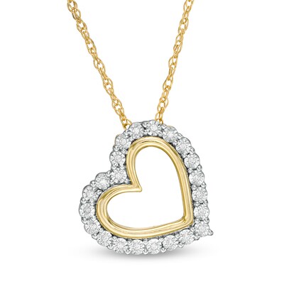 0.04 CT. T.W. Diamond Frame Tilted Heart Pendant in Sterling Silver and 14K Gold Plate