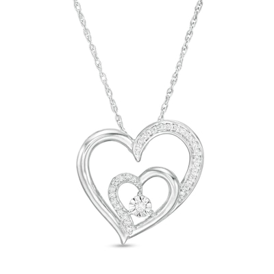 0.067 CT. T.W. Diamond Double Heart Pendant in 10K Gold