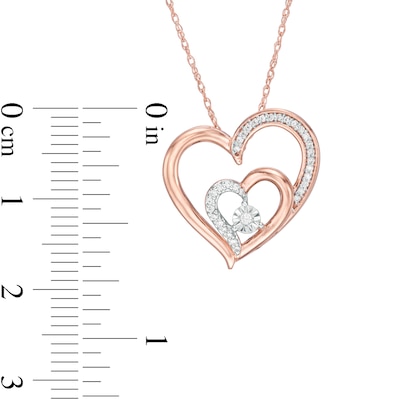 0.067 CT. T.W. Diamond Double Heart Pendant in 10K Rose Gold