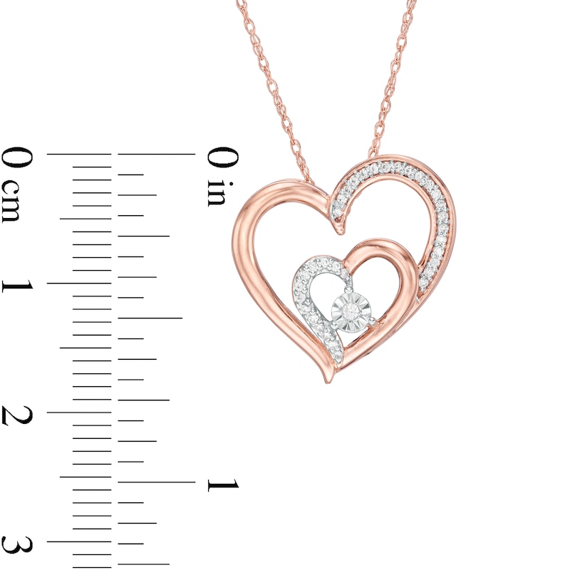 0.067 CT. T.W. Diamond Double Heart Pendant in 10K Rose Gold