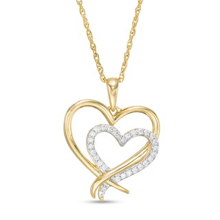 0.087 CT. T.W. Diamond Double Heart Pendant in 10K Gold