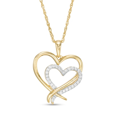 0.087 CT. T.W. Diamond Double Heart Pendant in 10K Gold