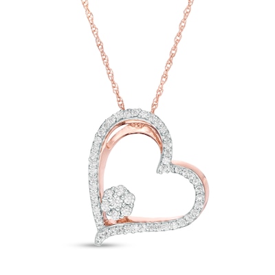 0.18 CT. T.W. Diamond Layered Tilted Heart Pendant in 10K Rose Gold