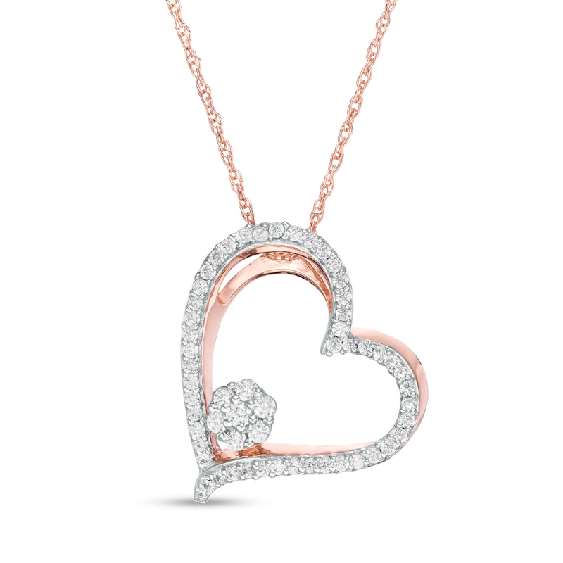0.18 CT. T.W. Diamond Layered Tilted Heart Pendant in 10K Rose Gold|Peoples Jewellers