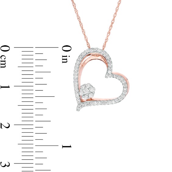 0.18 CT. T.W. Diamond Layered Tilted Heart Pendant in 10K Rose Gold