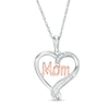 Thumbnail Image 0 of 0.04 CT. T.W. Diamond and Cursive "Mom" Loop Heart Pendant in Sterling Silver and 10K Rose Gold