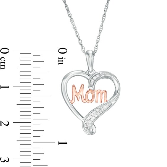 0.04 CT. T.W. Diamond and Cursive "Mom" Loop Heart Pendant in Sterling Silver and 10K Rose Gold