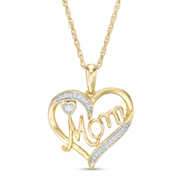 0.04 CT. T.W. Diamond Heart &quot;Mom&quot; Pendant in 10K Gold