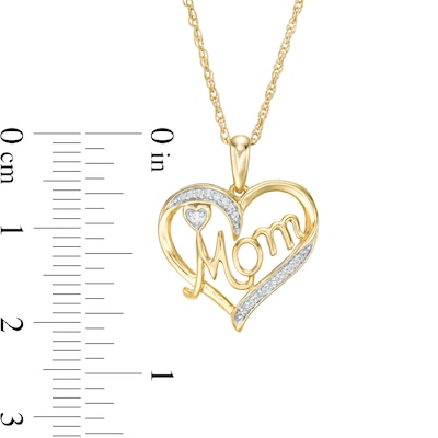 0.04 CT. T.W. Diamond Heart "Mom" Pendant in 10K Gold