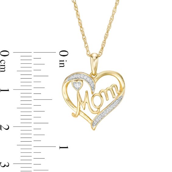 0.04 CT. T.W. Diamond Heart "Mom" Pendant in 10K Gold