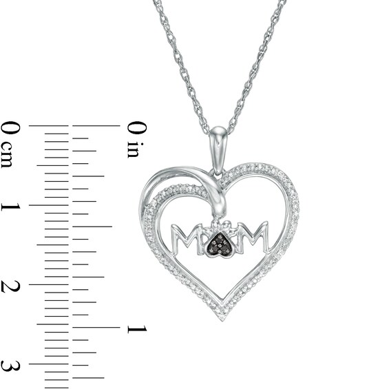 0.04 CT. T.W. Enhanced Black and White Diamond Heart "MOM" Pendant in Sterling Silver