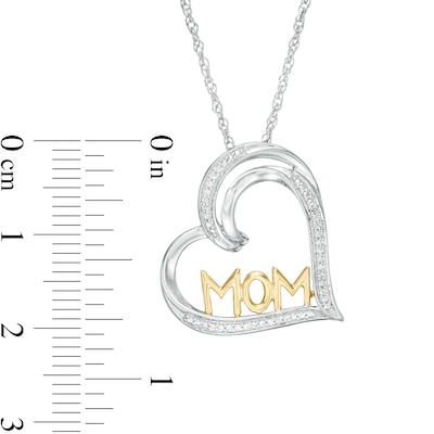 0.04 CT. T.W. Diamond Tilted Heart "MOM" Pendant in Sterling Silver and 10K Gold