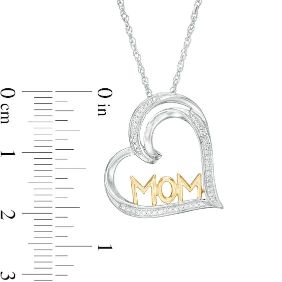 0.04 CT. T.W. Diamond Tilted Heart "MOM" Pendant in Sterling Silver and 10K Gold