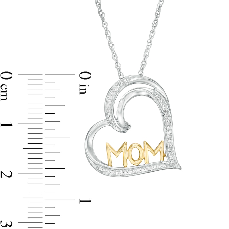 0.04 CT. T.W. Diamond Tilted Heart "MOM" Pendant in Sterling Silver and 10K Gold