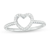 Thumbnail Image 1 of 0.04 CT. T.W. Diamond Heart Outline Rope Shank Ring in Sterling Silver