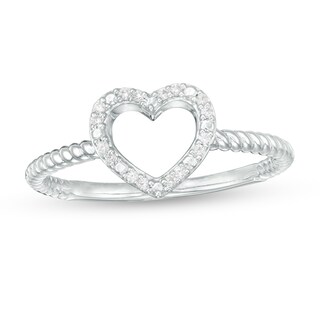 0.04 CT. T.W. Diamond Heart Outline Rope Shank Ring in Sterling Silver