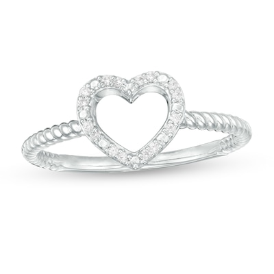 0.04 CT. T.W. Diamond Heart Outline Rope Shank Ring in Sterling Silver