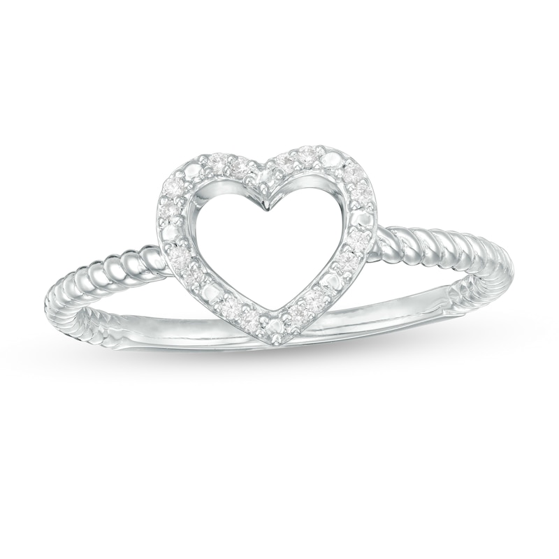 0.04 CT. T.W. Diamond Heart Outline Rope Shank Ring in Sterling Silver|Peoples Jewellers