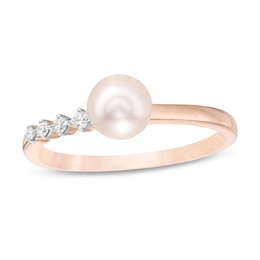 7.0mm Freshwater Cultured Pearl and 0.04 CT. T.W. Diamond Ring in 10K Rose Gold