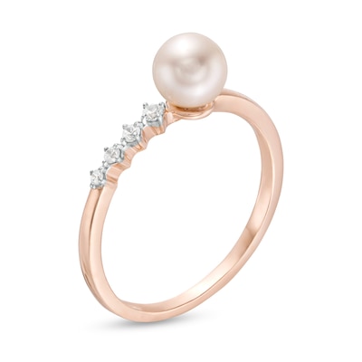 7.0mm Freshwater Cultured Pearl and 0.04 CT. T.W. Diamond Ring in 10K Rose Gold