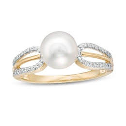 7.0mm Freshwater Cultured Pearl and 0.04 CT. T.W. Diamond Split Shank Ring in 10K Gold
