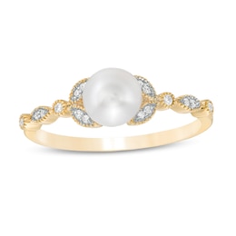 6.0mm Freshwater Cultured Pearl and 0.04 CT. T.W. Diamond Vintage-Style Ring in 10K Gold