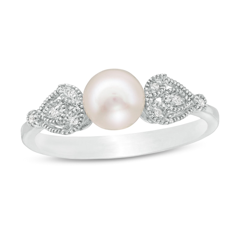 6.0mm Freshwater Cultured Pearl and Diamond Accent Vintage-Style Teardrop Petals Ring in Sterling Silver|Peoples Jewellers