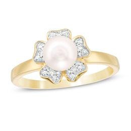 6.0mm Freshwater Cultured Pearl and Diamond Accent Flower Ring in 10K Gold