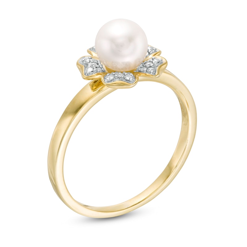 6.0mm Freshwater Cultured Pearl and Diamond Accent Flower Ring in 10K ...