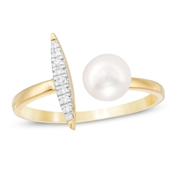 6.0mm Freshwater Cultured Pearl and Diamond Accent Open Shank Ring in 10K Gold