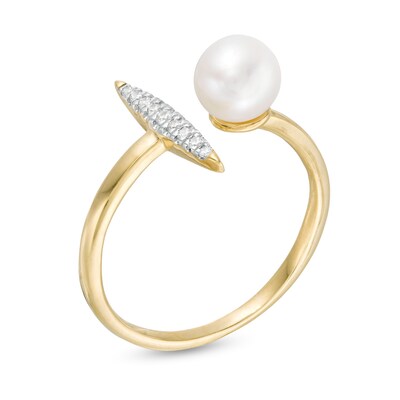 6.0mm Freshwater Cultured Pearl and Diamond Accent Open Shank Ring in 10K Gold