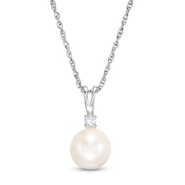 7.0mm Freshwater Cultured Pearl and Lab-Created White Sapphire Pendant in Sterling Silver