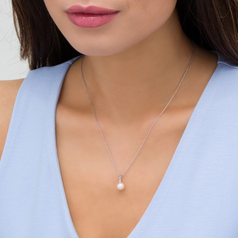 7.0mm Freshwater Cultured Pearl and Lab-Created White Sapphire Pendant in Sterling Silver