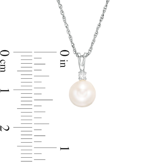 7.0mm Freshwater Cultured Pearl and Lab-Created White Sapphire Pendant in Sterling Silver