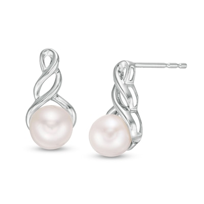 6.0mm Freshwater Cultured Pearl Cascading Drop Earrings in 10K White Gold