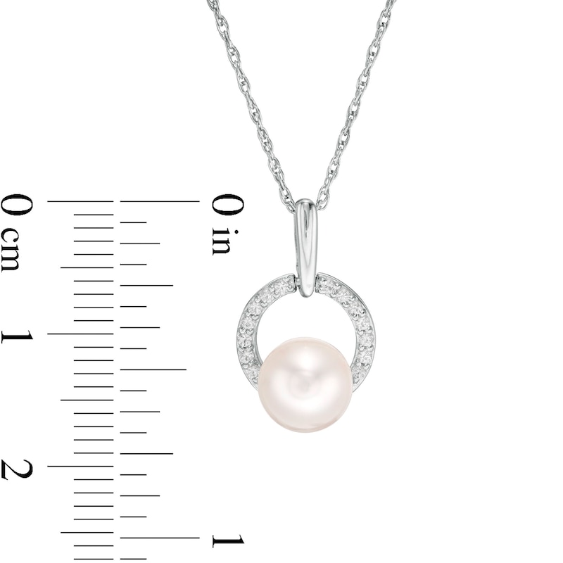 7.0mm Freshwater Cultured Pearl and Lab-Created White Sapphire Doorknocker Circle Pendant in Sterling Silver|Peoples Jewellers