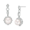 Thumbnail Image 0 of 7.0mm Freshwater Cultured Pearl and 0.04 CT. T.W. Diamond Vintage-Style Drop Earrings in Sterling Silver