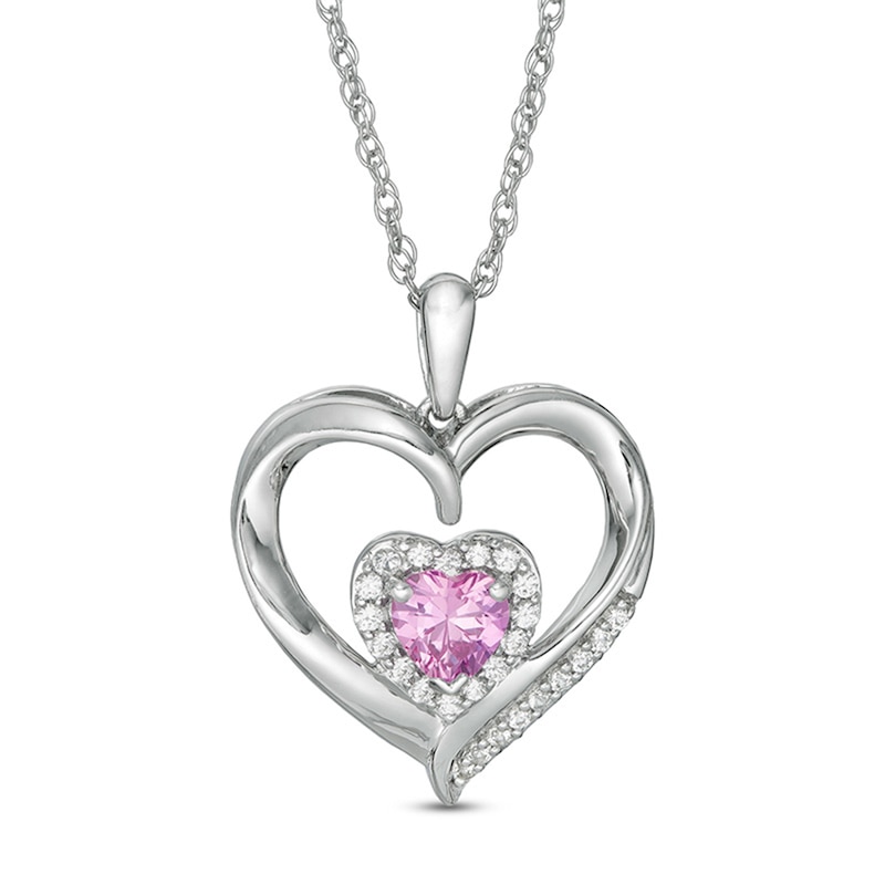 5.0mm Heart-Shaped Lab-Created White and Pink Sapphire Double Heart Pendant in Sterling Silver|Peoples Jewellers