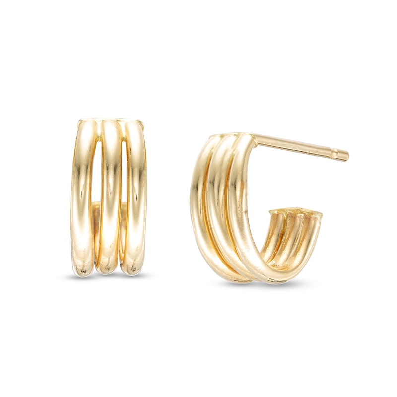 Split Triple Row J-Hoop Earrings in 14K Gold|Peoples Jewellers