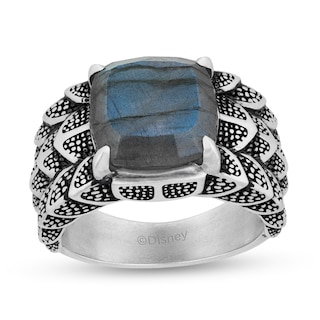 Enchanted Disney Men's 13.0mm Cushion-Cut Labradorite Oxidized Dragon Scales Ring in Sterling Silver - Size 10