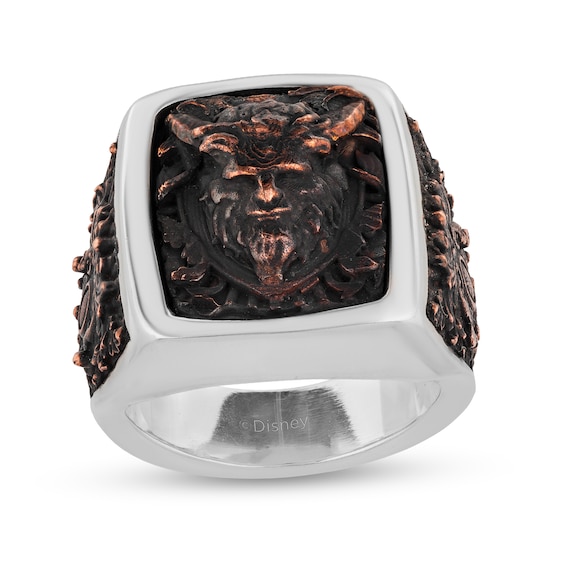 Enchanted Disney Men's Beast Square Signet with Antique Copper Inlay Ring in Sterling Silver - Size 10