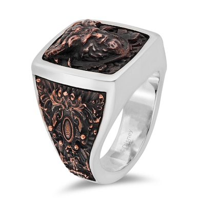 Enchanted Disney Men's Beast Square Signet with Antique Copper Inlay Ring in Sterling Silver - Size 10