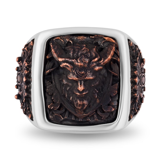 Enchanted Disney Men's Beast Square Signet with Antique Copper Inlay Ring in Sterling Silver - Size 10