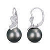 Thumbnail Image 0 of 9.0-9.5mm Baroque Black Tahitian Cultured Pearl and 0.16 CT. T.W. Diamond Swirl Drop Earrings in Sterling Silver