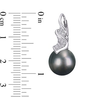 9.0-9.5mm Baroque Black Tahitian Cultured Pearl and 0.16 CT. T.W. Diamond Swirl Drop Earrings in Sterling Silver