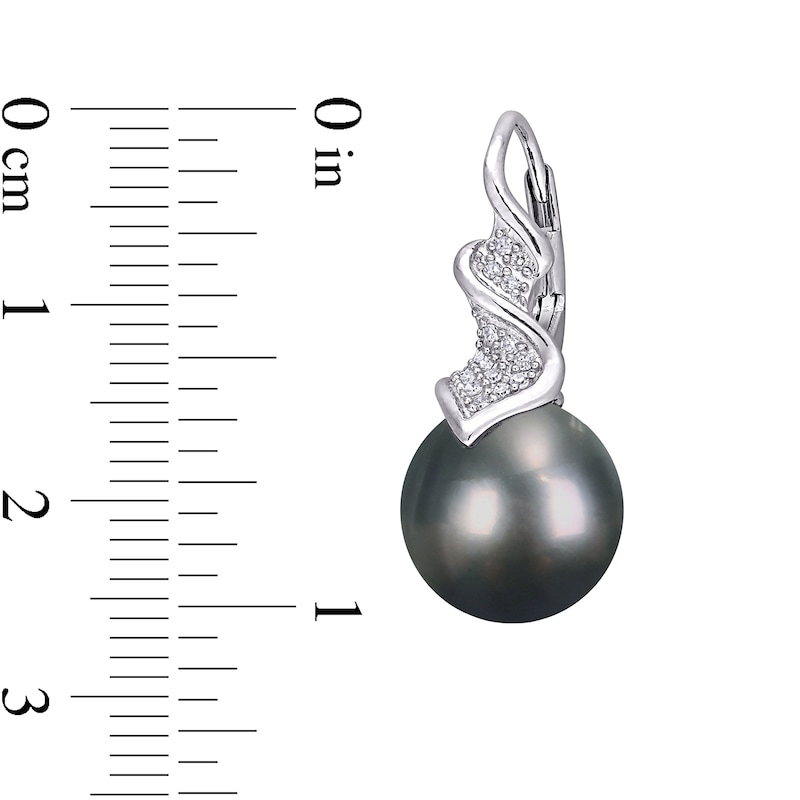 9.0-9.5mm Baroque Black Tahitian Cultured Pearl and 0.16 CT. T.W. Diamond Swirl Drop Earrings in Sterling Silver